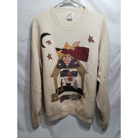 Jerzees Vintage Beige Sweater Women's Size XL Christmas Peace On Earth READ - Picture 1 of 6